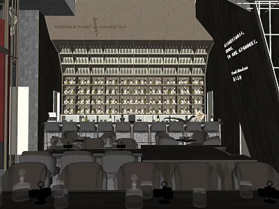 Modern Bar Interior Design With Wine Racks Counter And Seating 3d model
