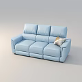 Light Blue Leather Three Seater Sofa With Cushioned Back And Accent Pillow 3d model