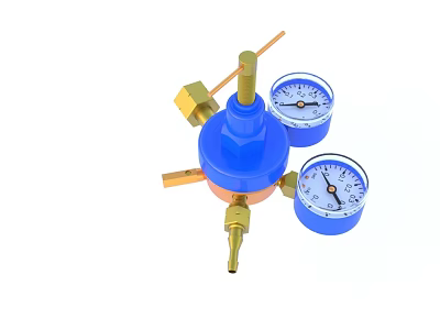 Industrial Pressure Regulator With Blue Body Brass Components And Pressure Gauges 3d model