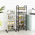 Black And White Multi Tier Kitchen Storage Racks With Wheels For Organizing Supplies