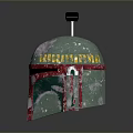 Detailed Boba Fett Helmet With Green Red Paint And Weathered Surface Design