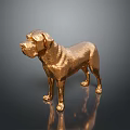 Detailed Golden Dog Statue With Metallic Shine On Reflective Black Base