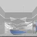 Modern Luxury Reception Lobby With Wavy Ceiling Marble Floor And Cozy Waiting Lounge Space