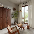 Cozy Living Room Interior Design With Wooden Wardrobe Green Plant And Natural Light