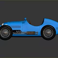 Blue Vintage Open Top Race Car With Black Seats And Silver Wheels On Dark Background
