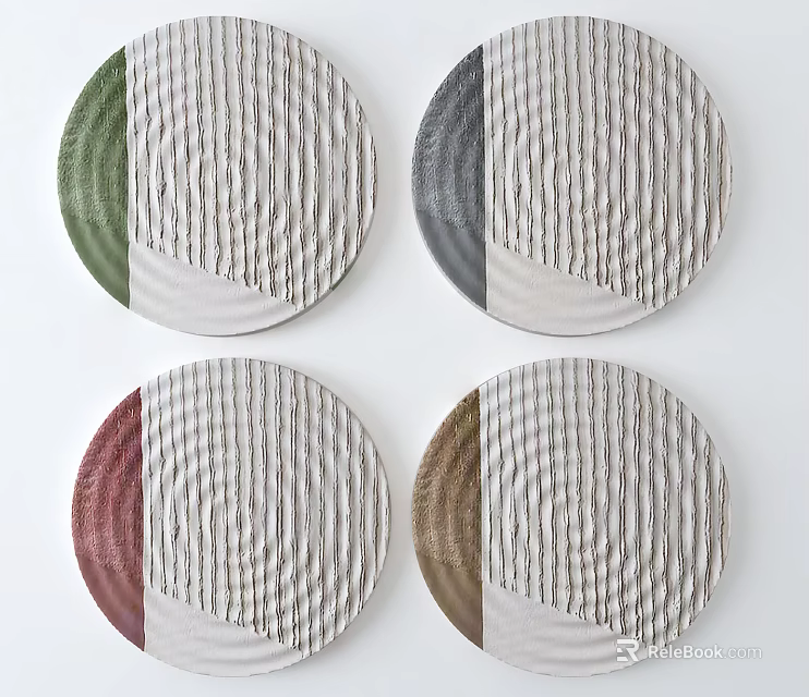 Round Multicolor Textured Wall Decor With Green Gray Pink Gold Sections 3d model 