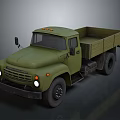 Vintage Military Green Army Truck With Open Cargo Bed Front Headlights And Side Mirrors