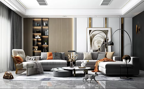 Light Luxury Living Room Simple Living Room 3d model