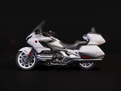 White Luxury Motorcycle with Streamlined Design and Storage Compartments on Black Background 3d model