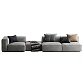 Spacious Modern Gray Sectional Sofa With Plush Pillows And Warm Blanket 3d model