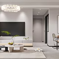 Modern Living Dining Room Interior With Beige Sofa Coffee Table Dining Chairs And Wall Art