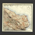 Detailed Unfolded Topographic Map Showing Mountain Terrain Geographic Features