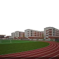 Modern School Buildings With Playground Track Lawn And Blue Sky Background