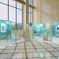 Elegant Modern Clothing Store Interior With Light Blue Display Cabinets And Mannequin