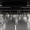 Modern B1 Level Parking Garage Interior With Exit Sign And Marked Parking Spaces 3d model