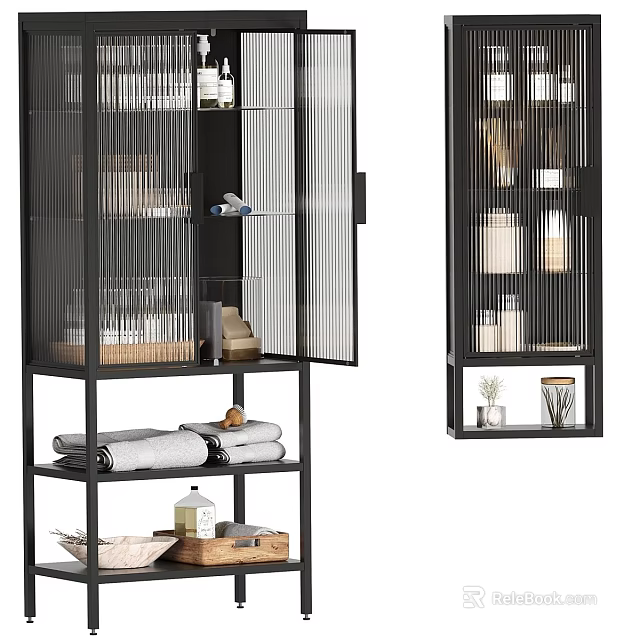Organized Laundry Essentials Storage With Open Black Metal Shelf And Towels 3d model 