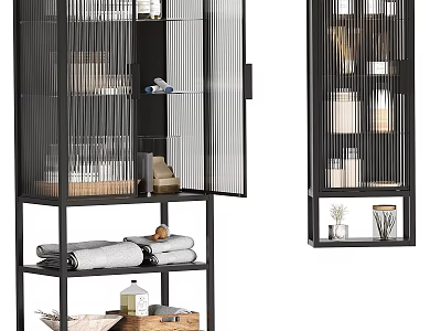 Organized Laundry Essentials Storage With Open Black Metal Shelf And Towels 3d model