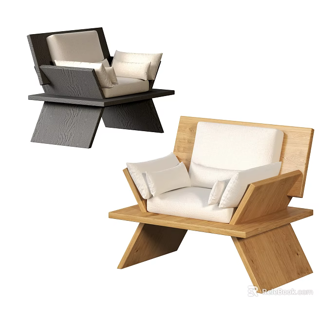 Modern Single Sofa Designs With Dark And Light Wooden Frames White Cushions And Pillows 3d model 