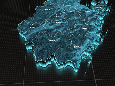Blue Three Dimensional Regional Map With Mountain Texture And Grid Background 3d model