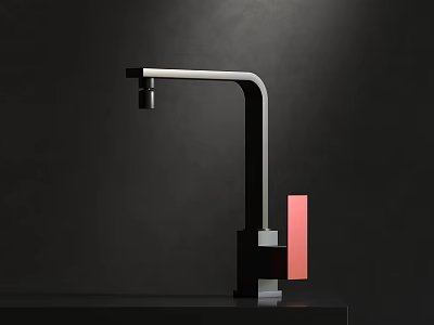 Modern Stylish Faucet with Metallic Body and Red Accent on Black Background 3d model