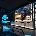 Modern Bar Interior Design With Counter Stools Lighting Decor And Beverage Shelves