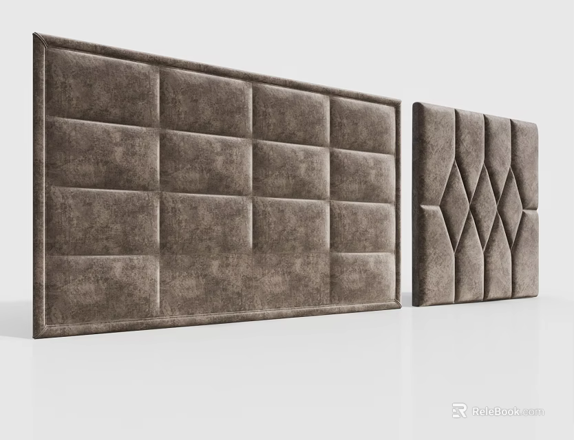 Upholstered Wall Panels With Square And Diamond Patterns Brown Textured Fabric For Modern Interior Decoration 3d model 