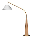 Modern Minimalist Floor Lamp With White Cone Shade And Curved Wooden Pole
