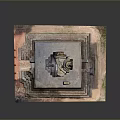 Ancient Architectural Model With Square Base Stepped Platform Top Opening And Carved Details