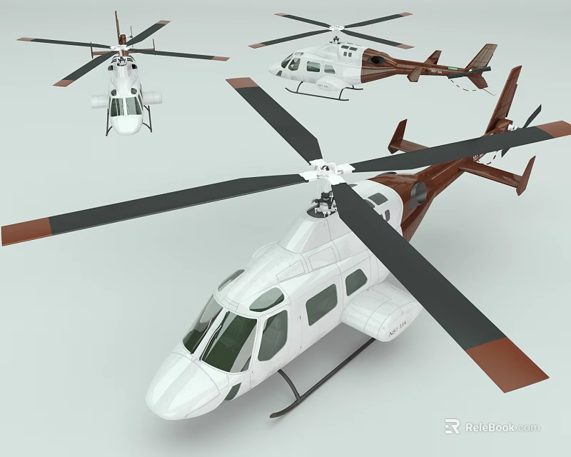 Three White And Brown Helicopters Display Rotors Fuselage And Design Details 3d model 
