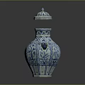 Antique Style Blue And White Ceramic Vase With Lid And Intricate Patterns