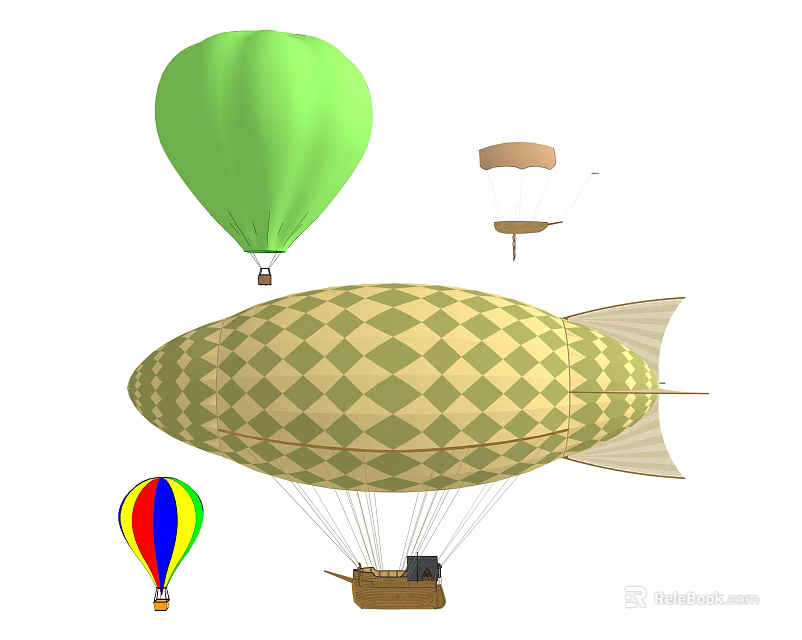 Amusement Equipment Featuring Colorful Hot Air Balloons and Playful Airships with Various Designs 3d model 