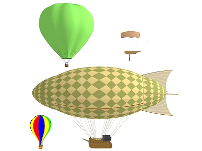 Amusement Equipment Featuring Colorful Hot Air Balloons and Playful Airships with Various Designs 3d model