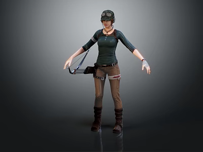 A Woman In Helmet Green Top Brown Pants With Quiver Wrist Guards On Gray Background 3d model