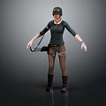 A Woman In Helmet Green Top Brown Pants With Quiver Wrist Guards On Gray Background