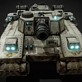 Military Combat  Tank With Tracks Cannon Headlights And Weathered Armor Design