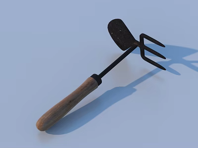 Practical Garden Tool With Wooden Handle And Metal Fork Shovel Head 3d model