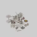 Stylish Decorative Ornament Set With Red Table Lamp Vases Books And Fruit Plate