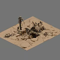 Ancient Ruined Architectural Components With Stone Blocks And Pillar On Sandy Ground 3d model