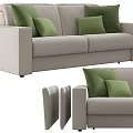Modern Light Beige Two Seater Sofa With Green Cushions And Armrests Design 3d model