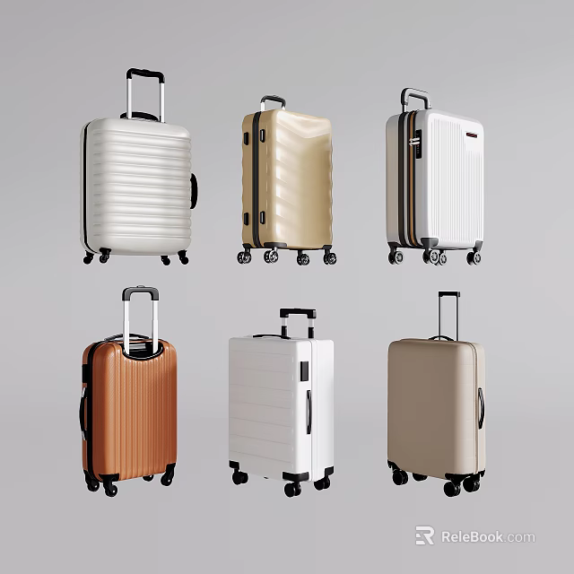 Modern Hard Shell Suitcases With Telescopic Handles And Rolling Wheels In Various Colors 3d model 