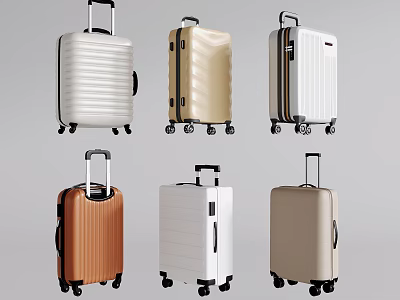 Modern Hard Shell Suitcases With Telescopic Handles And Rolling Wheels In Various Colors 3d model