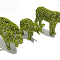 Green Plant Sculptures Shaped As Three Pigs In Large Medium And Small Sizes