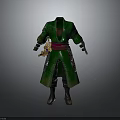 Mythical Character Outfit With Green Robe Red Sash And Creature Claw Weapon