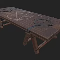 Wooden Ritual Table With Pentagram Symbol Metal Rings And Sturdy Legs