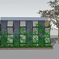 Modern Hexagonal Outdoor Structure With Green Vines Covering Exterior Walls And Planter Beds