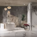 Luxurious Modern Bathroom Interior Design With Freestanding Bathtub Marble Walls And Pendant Lights