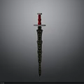 Ornate Decorative Sword With Red Hilt Black Blade And Golden Patterns