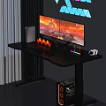 Modern Gaming Desk With Dual Monitors Gaming Display Keyboard Mouse RGB Lights And PC Tower
