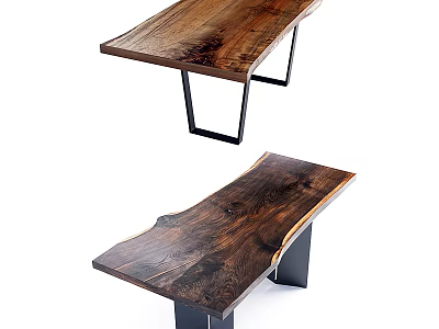 Modern Natural Wooden Dining Table With Unique Grain And Metal Legs Design 3d model