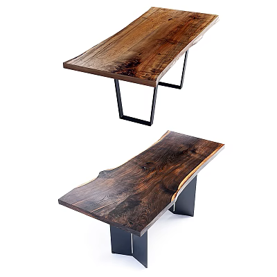 Modern Natural Wooden Dining Table With Unique Grain And Metal Legs Design 3d model